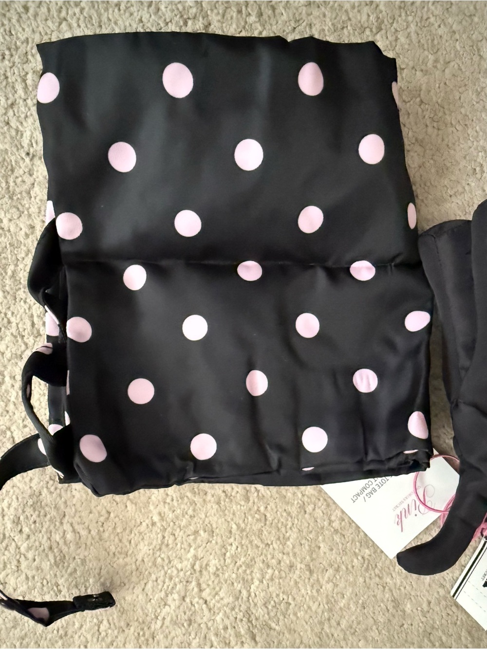 NWT! Victoria's Secret Pink Packable Dog Tote Bag Travel Black White Polka Dot - Picture 5 of 6